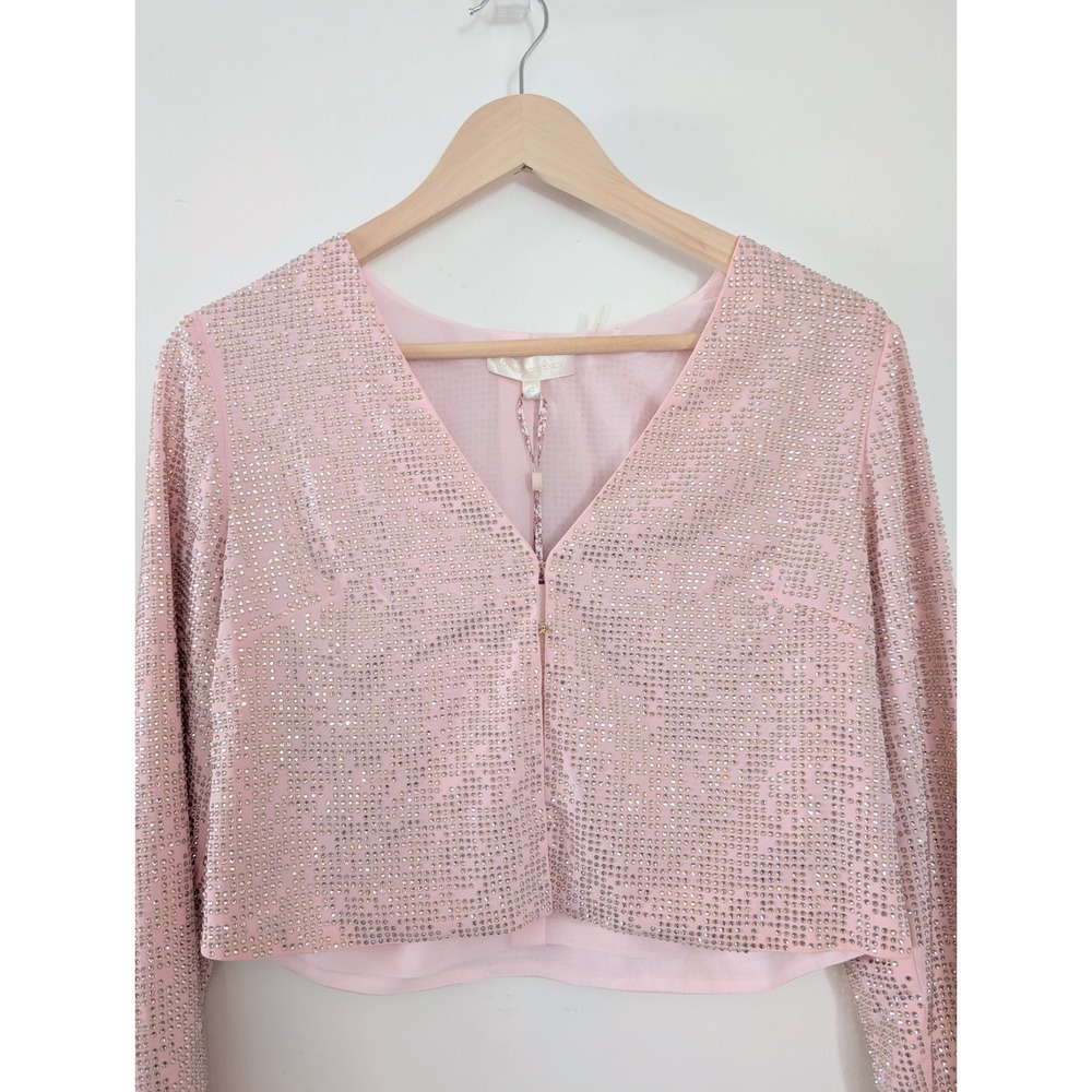 LoveShackFancy Daliana Jacket Rose Gold Rhinestone Cropped V-Neck XS Glam Formal
